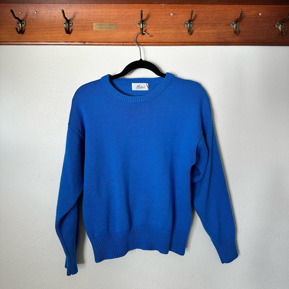 Alicia Women’s Cropped Style Royal Blue Crewneck Sweater